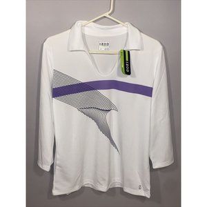 Izod Golf Polo Shirt Ladies Women NEW Sport Top L Long Sleeve White Purple Large